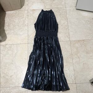Ann Taylor Metallic Satin Like Navy Maxi Dress